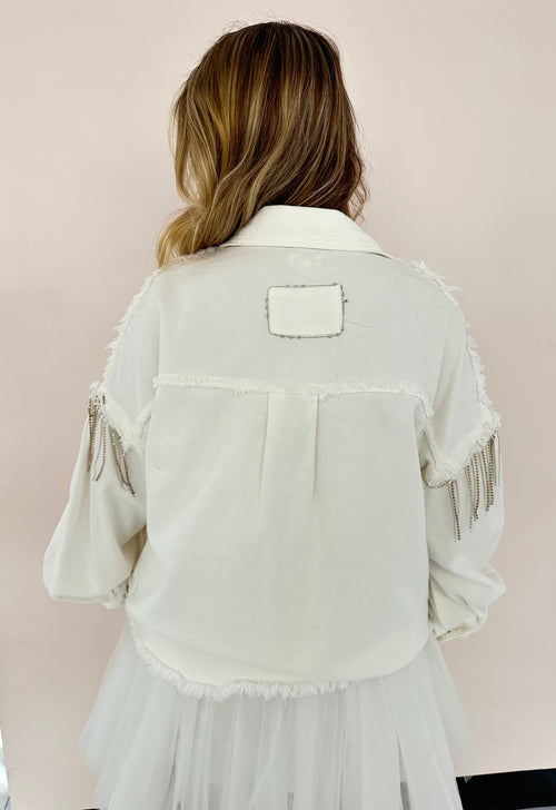 Rhinestone Ivory Jean Jacket