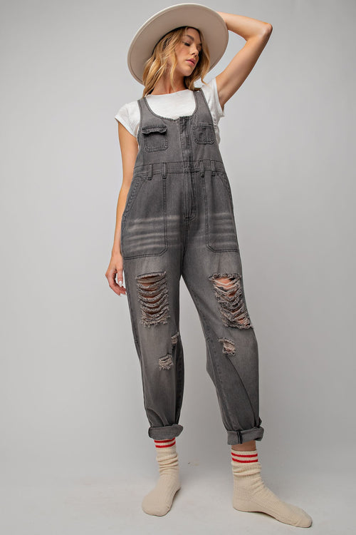 Washed Denim Overalls