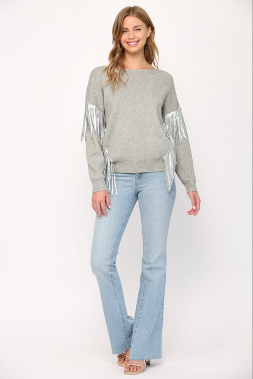 Sequin Fringe Grey Sweater