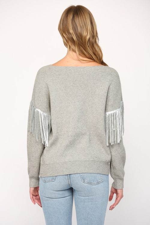 Sequin Fringe Grey Sweater