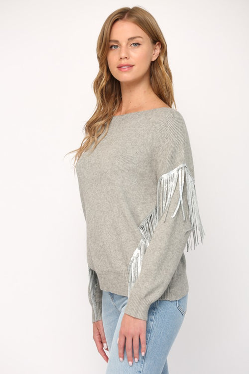 Sequin Fringe Grey Sweater