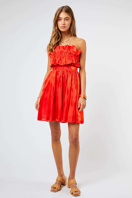 Orange Ruffle Strapless Dress