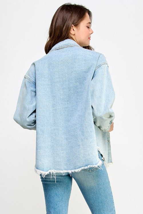 Pearl and Rhinestone Denim Shacket