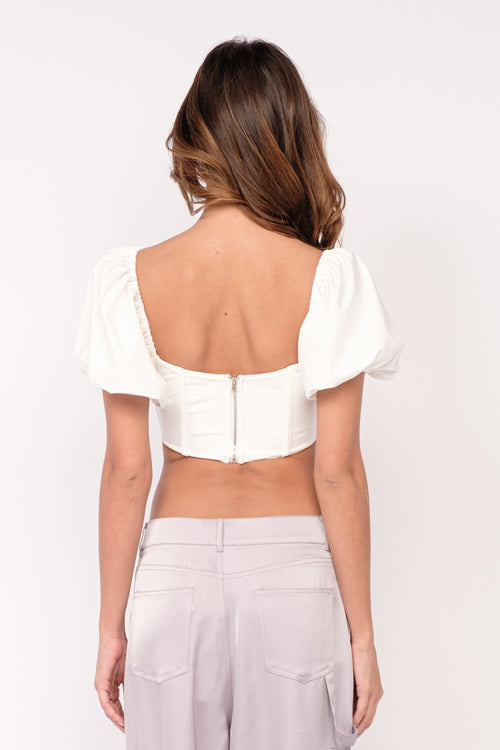 Puff Sleeve White Crop Top